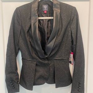 Gray Leather Trimmed Blazer (2)